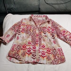 Lemon grass Bohemian Print Button-Up Shirt Size Large